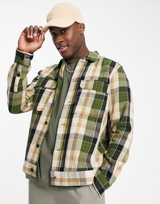 Only & Sons check overshirt in black & green