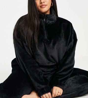 ASOS DESIGN Curve lounge super soft fleece zip up sweatshirt & sweatpants set in black