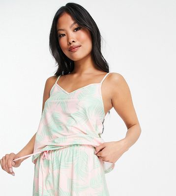 Loungeable Petite cami & shorts pajama set in pink and green palm print-Multi