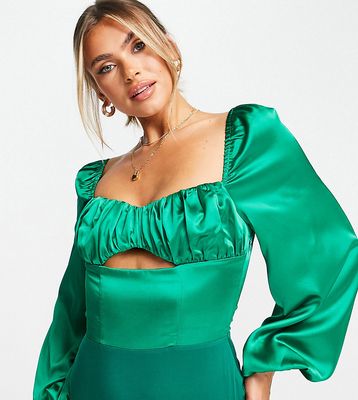 Collective the Label exclusive cut out corset satin bodysuit in emerald green