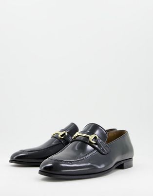 Walk London terry snaffle loafers in black high shine leather