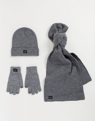 Jack & Jones hat, scarf & gloves set in gray-Grey