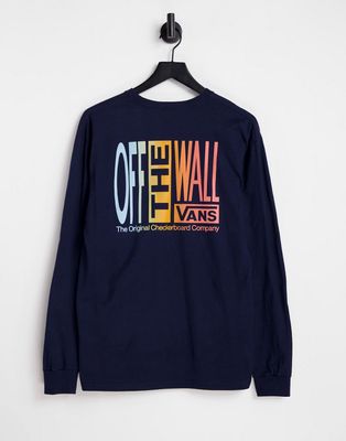 Vans off the wall back print long sleeve t-shirt in navy