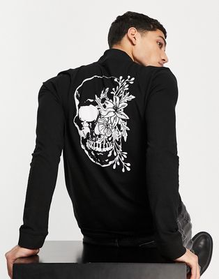 Bolongaro Trevor skull garden back print long sleeve top-Black