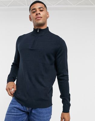 Threadbare soft touch 1/4 zip sweater in navy