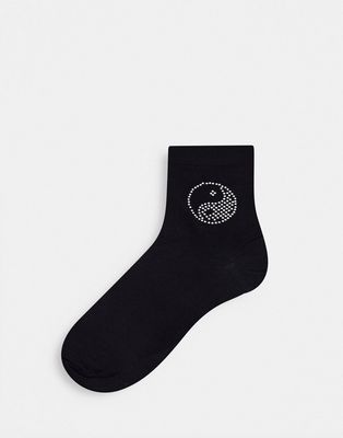 ASOS DESIGN ankle socks with hotfix 90s design in black