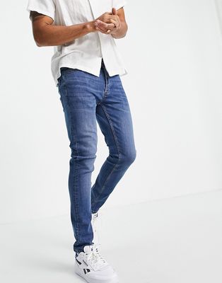 Topman stretch skinny jeans in mid wash-Blues