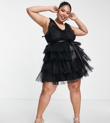 Ever New Curve tiered tulle mini dress in black