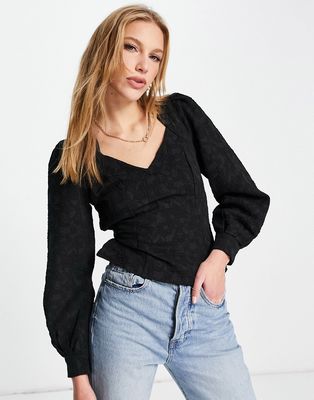 Y.A.S sweetheart top in black jacquard
