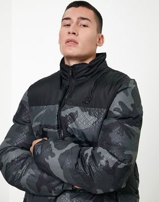 SikSilk printed bubble padded jacket in camo-Multi