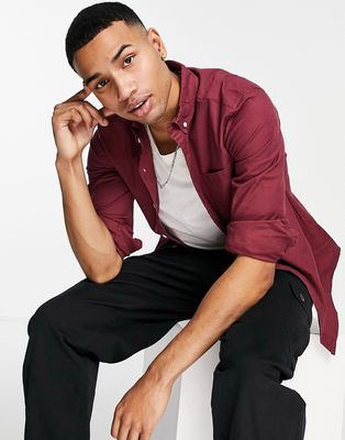 ASOS DESIGN slim fit oxford shirt in burgundy-Red