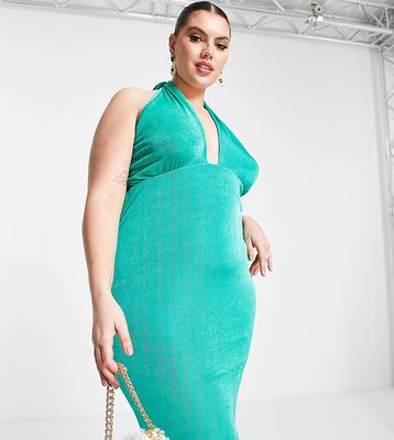 In The Style Plus x Liberty exclusive slinky multiway midi dress in green