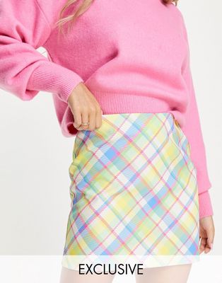 Noisy May Exclusive mini skirt in pastel check-Multi