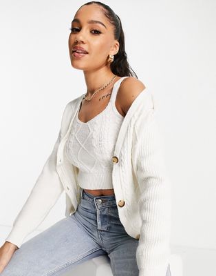 QED London cable knit crop top and cardigan in white - part of a set