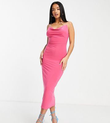 Missguided Petite cowl neck midaxi dress with clear straps in pink