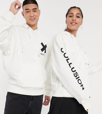 COLLUSION Unisex logo hoodie in off-white
