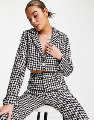 In The Style x Lorna Luxe houndstooth tailored jacket-Black