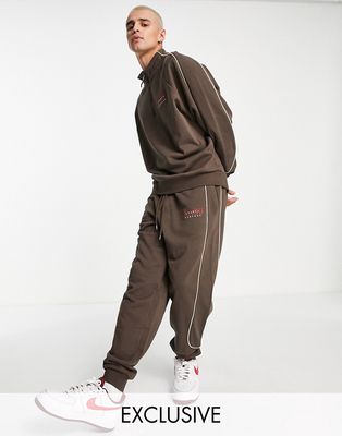 Reclaimed Vintage inspired zip up sweatshirt with piping in brown - part of a set