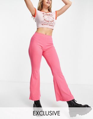 Reclaimed Vintage Inspired ribbed flare pants in pink