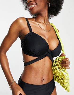 Ivory Rose Fuller Bust mix & match wraparound bikini top in black
