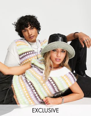 Reclaimed vintage inspired unisex fluffy tank top in multi stripe