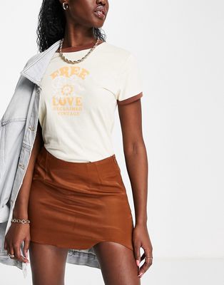 Pull & Bear satin mini skirt with wavy detail in brown