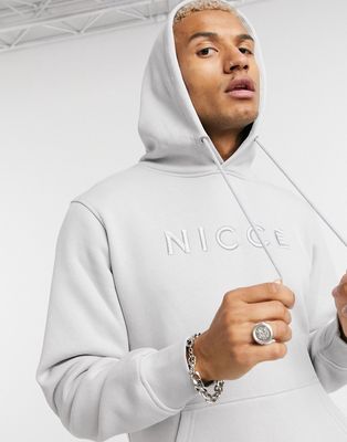 Nicce embroidered logo mercury hoodie in stone gray-Grey