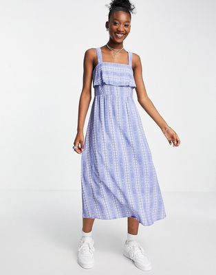 En Crème midi smock layered dress with tie back in blue spot-Blues