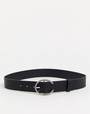 Glamorous waist and hip belt in black with silver minimal round buckle