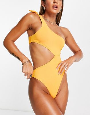 Fashion Union Exclusive cut out swimsuit in mango-Black