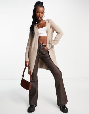 QED London edge to edge ribbed cardigan in neutral