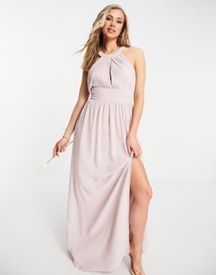 TFNC Bridesmaid pleated maxi dress in mink-Pink