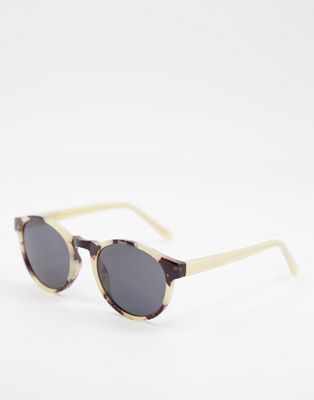 A.Kjaerbede Marvin unisex round sunglasses in cream tort-Neutral