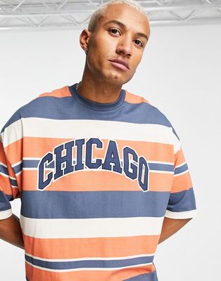 ASOS DESIGN oversized stripe t-shirt with Chicago city print-Multi