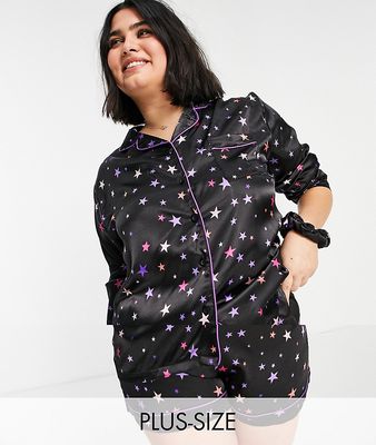 Night Plus 5 piece pajama satin gift set in navy multi star print