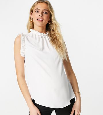 ASOS DESIGN Maternity frill neck and sleeve smock top in white