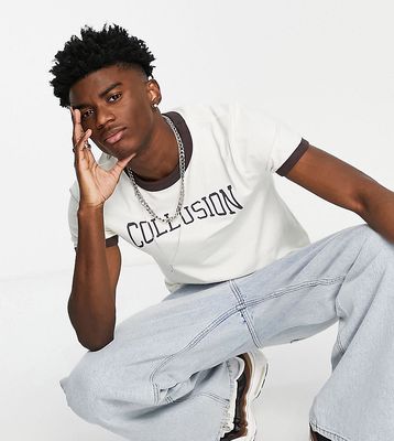 COLLUSION vintage cropped fit t-shirt with varsity print-White