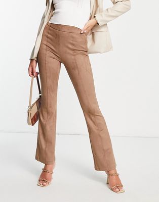 Vila suedette flares with pintuck front in camel-Neutral