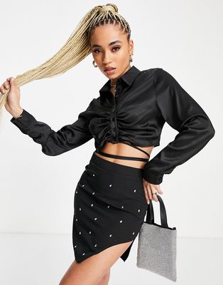 I Saw It First ruched crop shirt in black