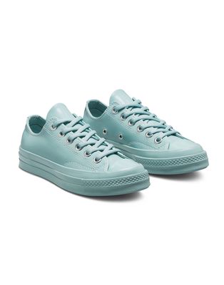 Converse Chuck 70 Ox Hybrid Shine patent faux-leather sneakers in soft aloe-Blues