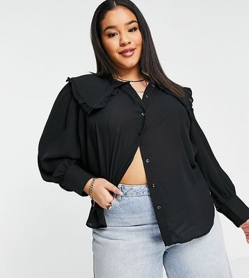 Only Curve oversized collar detail shirt in black