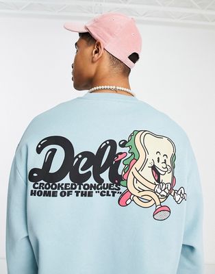 Crooked Tongues oversized sweatshirt with deli back print in blue