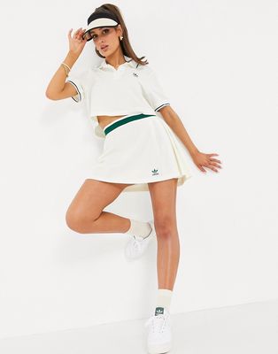 adidas Originals 'Tennis Luxe' logo pleated skirt in off white
