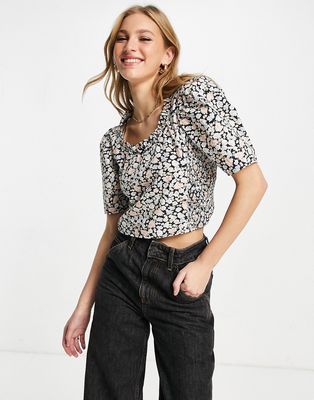 Levi's prairie puff sleeve blouse in dark floral-Multi