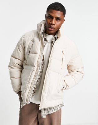 Tommy Jeans cord mix puffer jacket in stone-Neutral