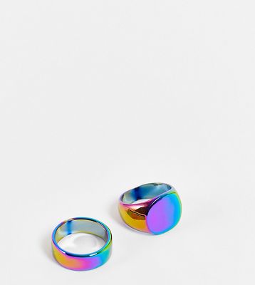 Faded Future signet and band 2 pack rings in iridescent-Multi