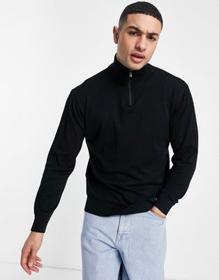 Pull & Bear knit with half zip sweater in black