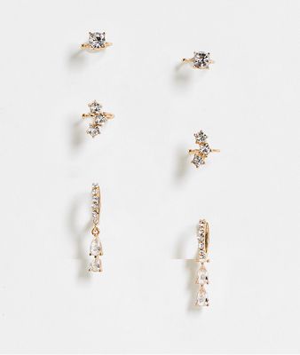 ALDO Nydili pack of 3 earrings in gold rhinestone