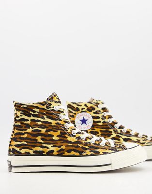 Converse Chuck 70 Hi x Invincible x Wacko Maria leopard print canvas sneakers in brown-Multi