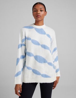 Bershka marble stripe effect sweater in blue-Blues